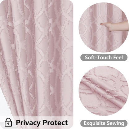 Blush Stall Shower Curtain Set 36X72 Inches, Jacquard Geometric Textured Tufted Fabric Shower Curtains for Bathroom, Boho Half Size RV Shower Curtains with 12 Plastic Hooks