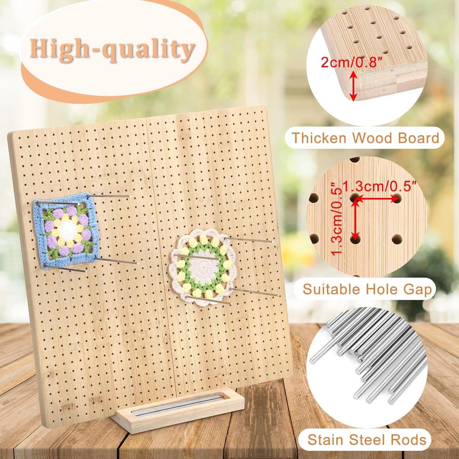 17-Inch Foldable Crochet Blocking Board with 30 Pegs - Handcrafted Wooden Mat for Crochet Projects, Perfect Gift for Crochet Enthusiasts