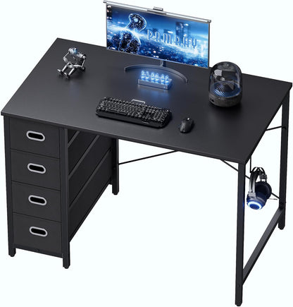 40 Inch Computer Desk with 4 Drawers Small Office Desk for Home Bedroom Study Writing Simple Modern Computer Table Black