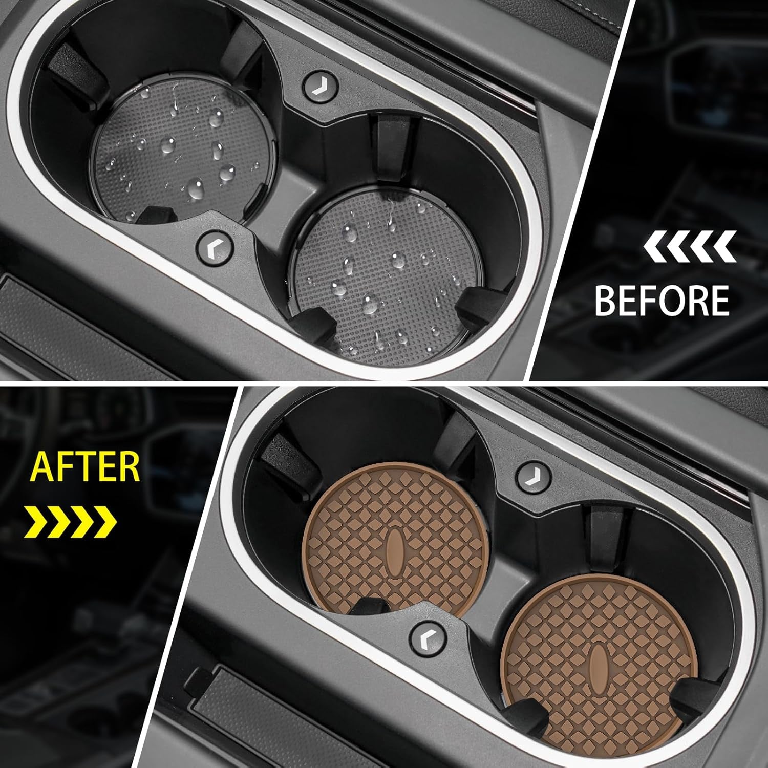 Car Cup Coasters [4 Pack] Silicone Car Coasters/Cup Mats, Non-Slip Recessed Car Interior Accessories Coffee