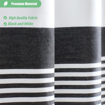 Modern Farmhouse Fabric Shower Curtain Boho Black and White Striped Cloth Bathroom Shower Curtain with Tassels, Hotel Luxury Decorative Shower Curtain Set with 12 Hooks - 72X72