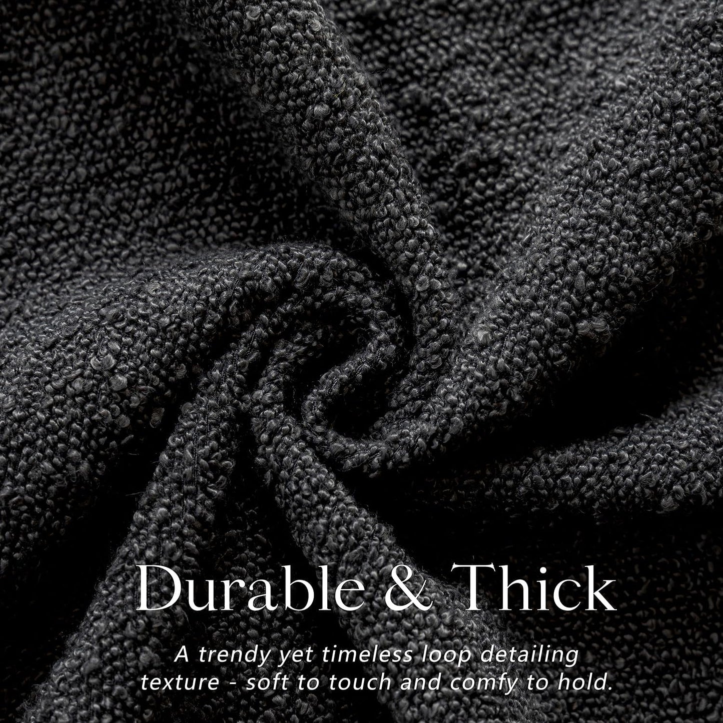 Decorative Textured Boucle Throw Pillow Covers Accent Solid Lumbar Pillow Cases Neutral Soft Cozy Couch Cushion Case for Chair Sofa Bedroom Living Room Home Decor 12 X 20 Inch,Black