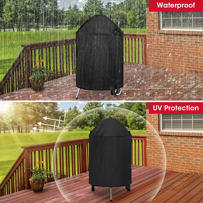 round Kettle Grill Cover Compatible with Weber 22 Inch Charcoal Grill, Waterproof Vinyl Exterior with Polyester Lining, Outdoor Charocoal BBQ Smoker Cover, Compared to Weber 7176