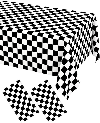 2 Pack Black and White Checkered Disposable Tablecloth Race Car Theme Party Table Cloth, Black Checkered Tablecloth for Race Car Theme Birthday, Outdoor Picnic Parties Decorations, 54 × 108 Inch