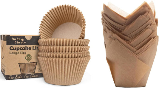 100Pcs Large Size Natural Tulip Cupcake Liners and 100Pcs Jumbo Cupcake Liners