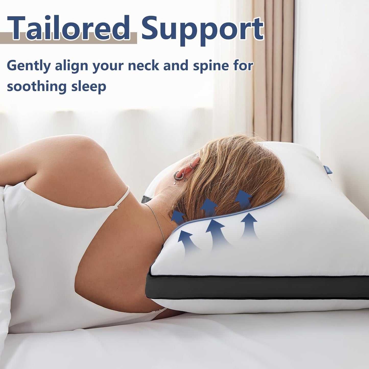 Pillows Queen Size Set of 2, Soft and Supportive 3D down Alternative Bed Pillow for Sleeping 2 Pack Black, Luxury Hotel Quality Gusseted Bedding Pillow for Back, Stomach or Side Sleepers 18X28