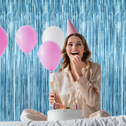 2 Pack Party Decorations, 3.28 FT X 7.05 FT Fringe Backdrop, Metallic Ocean Blue Foil Fringe Curtains Party Streamer Foil Backdrop, Light Blue Birthday Decorations Bachelorette Decor