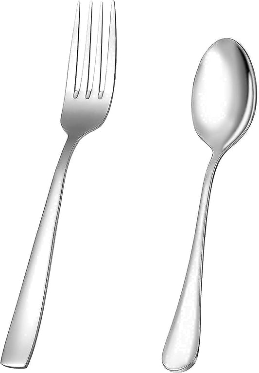 Dinner Forks and Dinner Spoons Bundle,16 Pcs 8" Food Grade Stainless Steel Silverware Forks & 16 Pcs 7.3" Stainless Steel Spoons,Mirror Finish & Dishwasher Safe,Use for Home,Kitchen or Restaurant