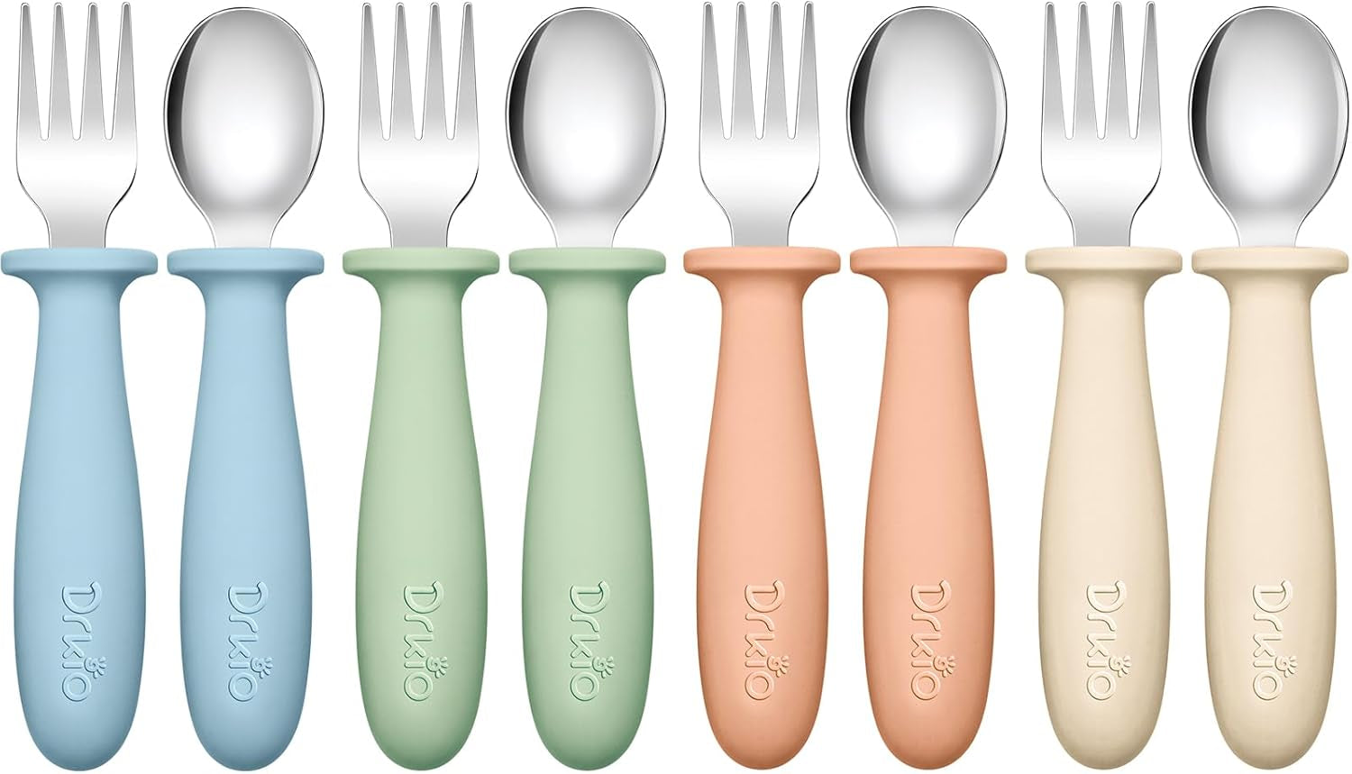 Toddler Utensils Set - 8-Piece Kids Silverware Set with Silicone Handles, Safe 18/8 Stainless Steel Forks and Spoons, Anti-Choke Design, Food Grade, Dishwasher Safe