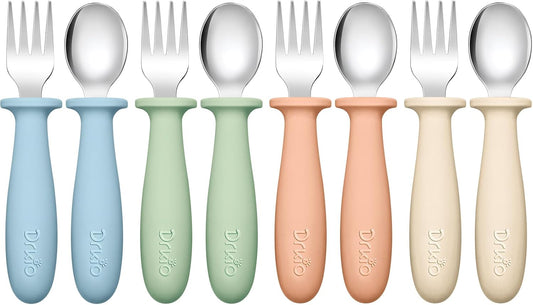 Toddler Utensils Set - 8-Piece Kids Silverware Set with Silicone Handles, Safe 18/8 Stainless Steel Forks and Spoons, Anti-Choke Design, Food Grade, Dishwasher Safe