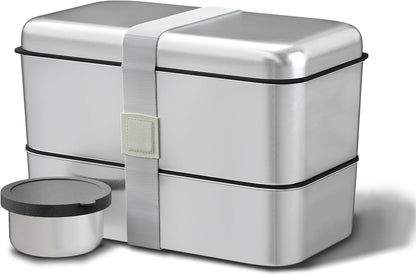 Stainless Steel Bento Box for Adult, 54Oz Metal Leak-Proof Lunch Box Containers, Double Layer Bento Lunch Box for Work Travel, Microwave Safe, with Detachable Divider
