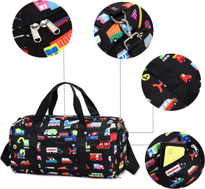 Kids Duffle Bag for Boys Girls Water Resistant Small Gym Bag Overnight Weekender Travel Tote with Shoe Compartment and Wet Pocket
