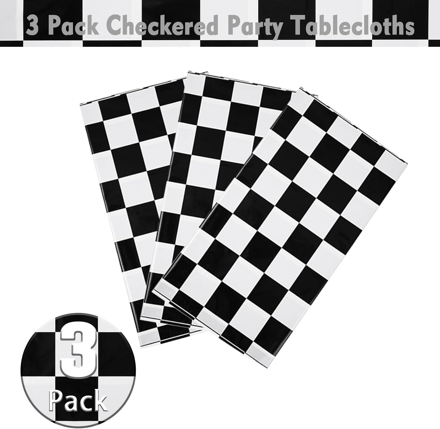 3 Packs Black and White Checkered Tablecloths 54 X 108 Inches Disposable Plastic Checkered Flag Racing Table Cover Waterproof Rectangle Race Car Table Cloth for Picnic Party Retro Celebration