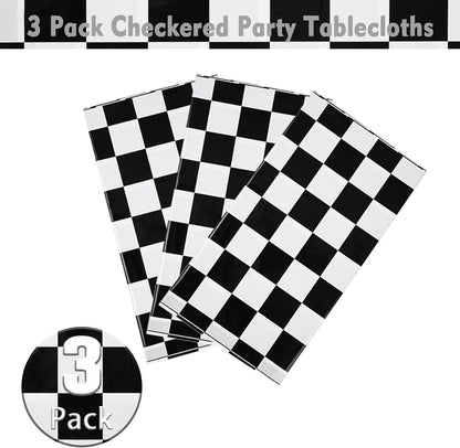 3 Packs Black and White Checkered Tablecloths 54 X 108 Inches Disposable Plastic Checkered Flag Racing Table Cover Waterproof Rectangle Race Car Table Cloth for Picnic Party Retro Celebration