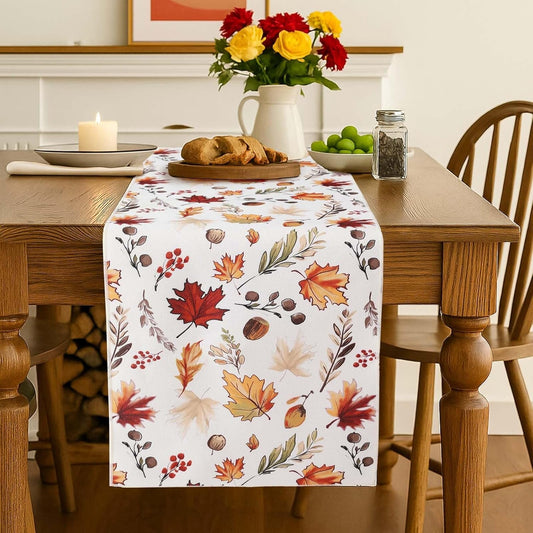 Small Table Runners 36 Inches, Yellow Leaves Home Kitchen for Thanksgiving Decorations, Autumn Harvest Seasonal Colorful Botanical Farmhouse Dining Fall Maple Decoration, 13W X 36L