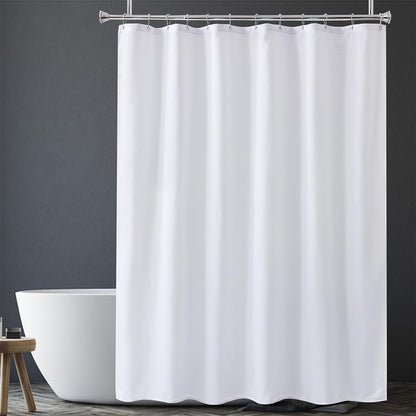 White Shower Liner Cloth Waterproof, 120G Heavy Duty with Weighted Stones and bath 12PCS Black Shower Curtain Hooks Elliptical Heavy Duty Design