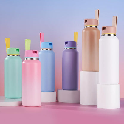 12Oz Kids Water Bottle for School Boys&Girls, Toddler Cup, 304 Stainless Steel Insulated Sport Water Bottle with Straws, Bpa-Free, White