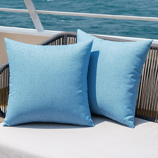 Pack of 2 Outdoor Throw Pillow Covers Waterproof Decorative Soft Pillowcases Linen Farmhouse Square Cushion Shams for Patio Balcony Couch Garden 20X20 Inch，Light Blue