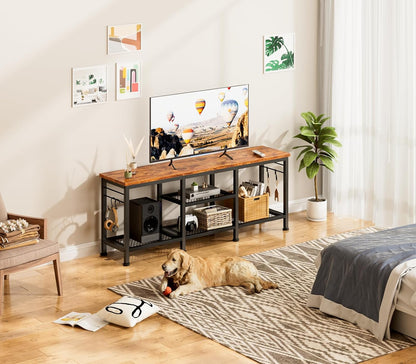 TV Stand for Tvs up to 55 Inch, Entertainment Center with Open Storage Shelves, Media Console Table with Soundbar Shelf for Living Room, Bedroom, Rustic Brown