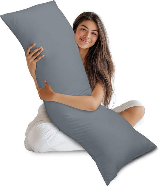 Full Body Pillow for Adults (Grey, 20 X 54 Inch), Long Pillow Insert for Sleeping, Ideal for Side Sleepers