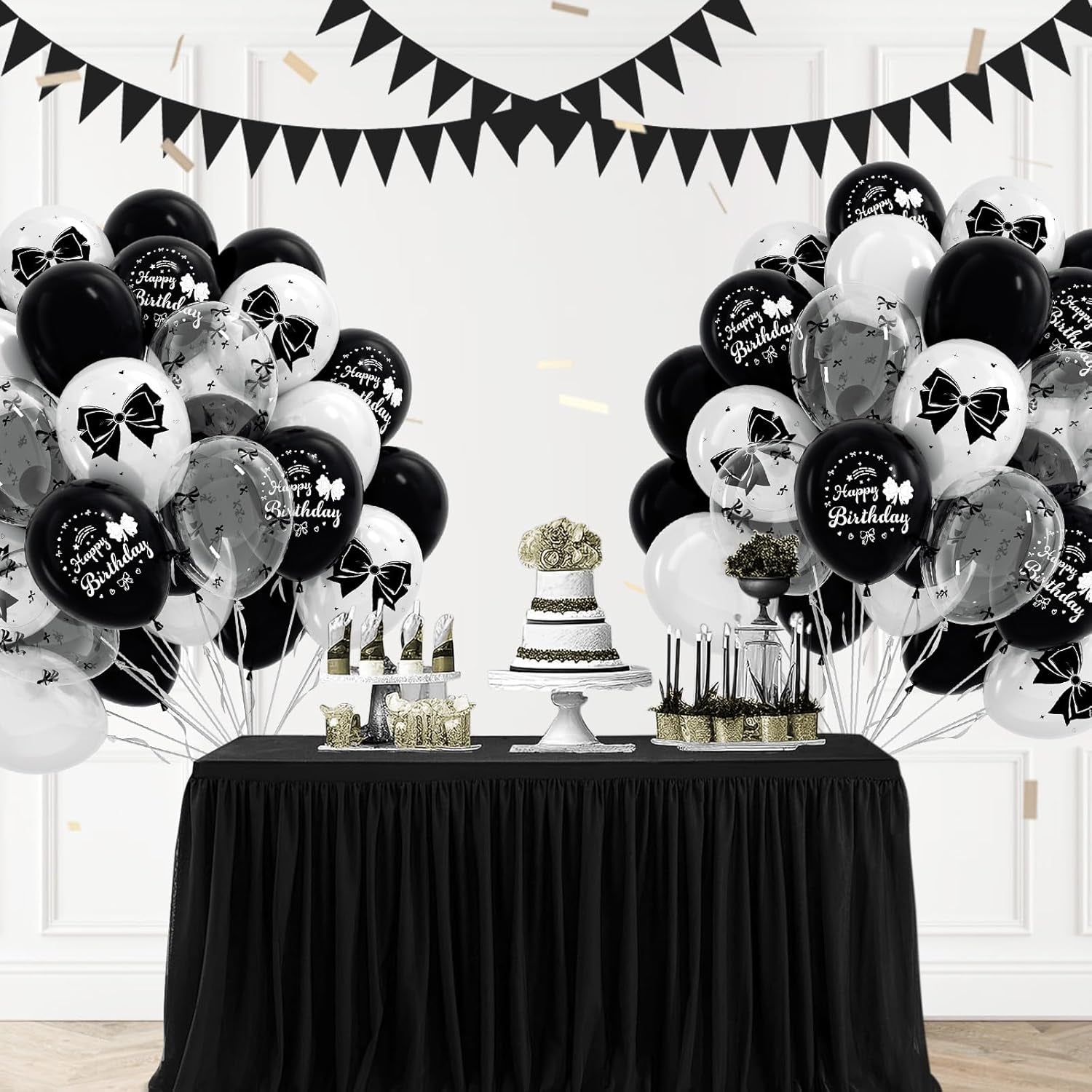 60Pcs Black Bow Balloons 12Inch with White Black Clear Bow Balloons for Coquette Black and White Birthday Party Decorations
