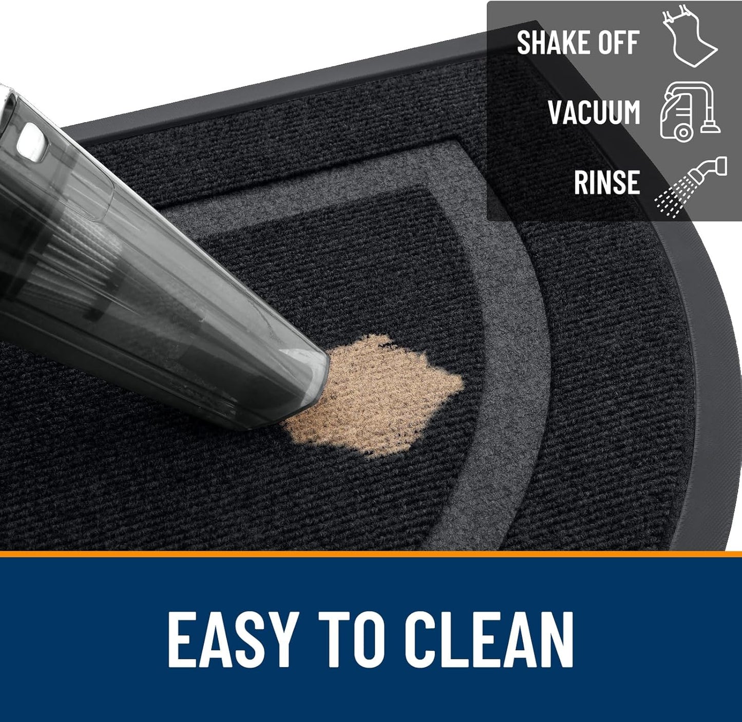 Half Circle Door Mat Indoor Outdoor Entrance Welcome, Waterproof All-Season, All-Weather Doormat, Sturdy Natural Rubber, Low Profile, Easy Clean Patio Porch Entryway Mat, 29.5X17, Black