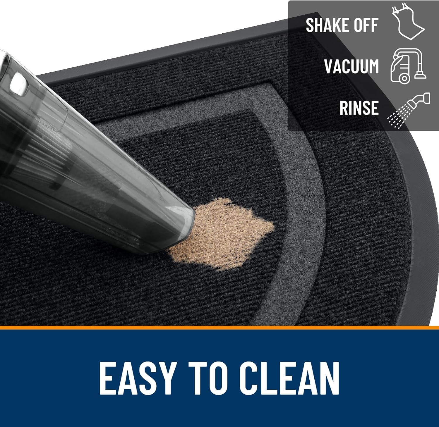 Half Circle Door Mat Indoor Outdoor Entrance Welcome, Waterproof All-Season, All-Weather Doormat, Sturdy Natural Rubber, Low Profile, Easy Clean Patio Porch Entryway Mat, 29.5X17, Black