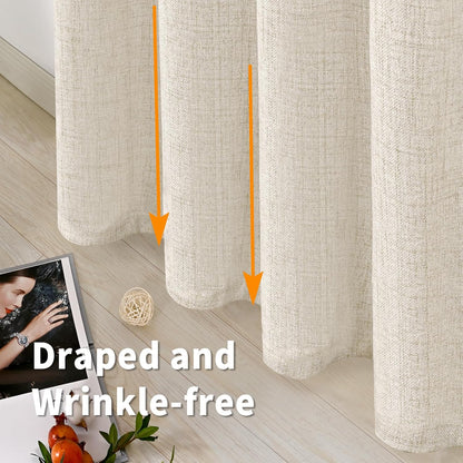 Small Linen Curtains 36 Inch Length for Cafe, Semi Sheer Half Textured Drapes with Rod Pocket Back Tab Rustic Light Filtering for Bathroom Kitchen Window over Sink, 2 Panels Set, 42 X 36 Inch