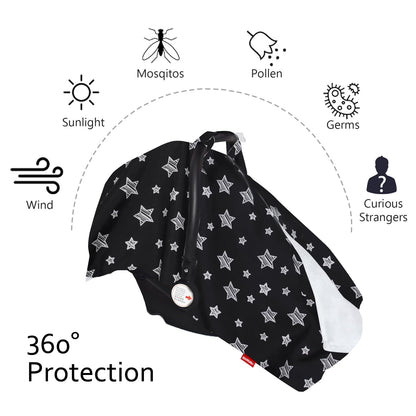 Baby Car Seat Cover for Babies, Opening Black Star Minky Carseat Canopy for Boys Girls, Multiuse Cover for Infant Carseat/Baby Carrier/Stroller/Nursing Breastfeeding/Newborn Shower Gift