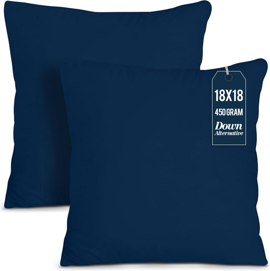 Throw Pillows Insert (Pack of 2, Navy) - 18 X 18 Inches Bed and Couch Pillows - Indoor Decorative Pillow