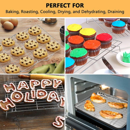 Cooling Rack Set of 2, 2-Tier Stackable Stainless Steel Wire Racks for Baking Cooking Cooling Roasting, Collapsible & Heavy Duty, Oven Safe & Easy Clean, 15" X 10", Silver