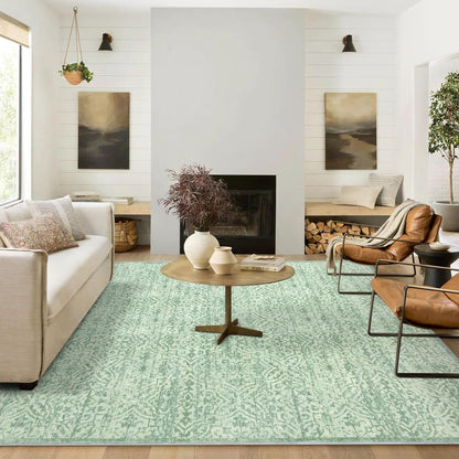 8X10 Sage Green Area Rug, Soft Washable Area Rug Non-Shedding, Non Slip Green Rug Floral Distressed Boho Carpet for Bedroom, Living Room, Dining Room, Office Classroom Decor