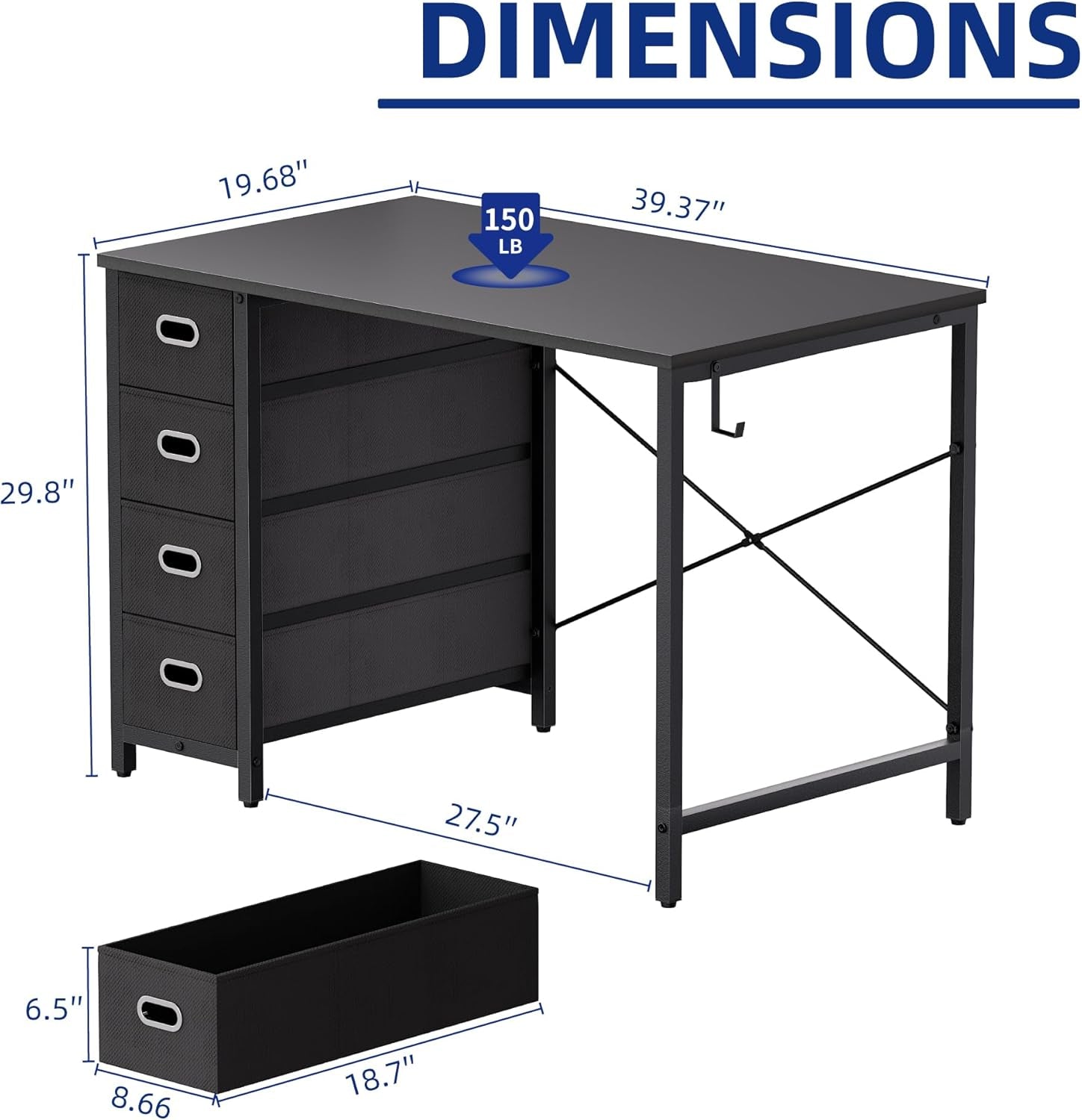 40 Inch Computer Desk with 4 Drawers Small Office Desk for Home Bedroom Study Writing Simple Modern Computer Table Pink