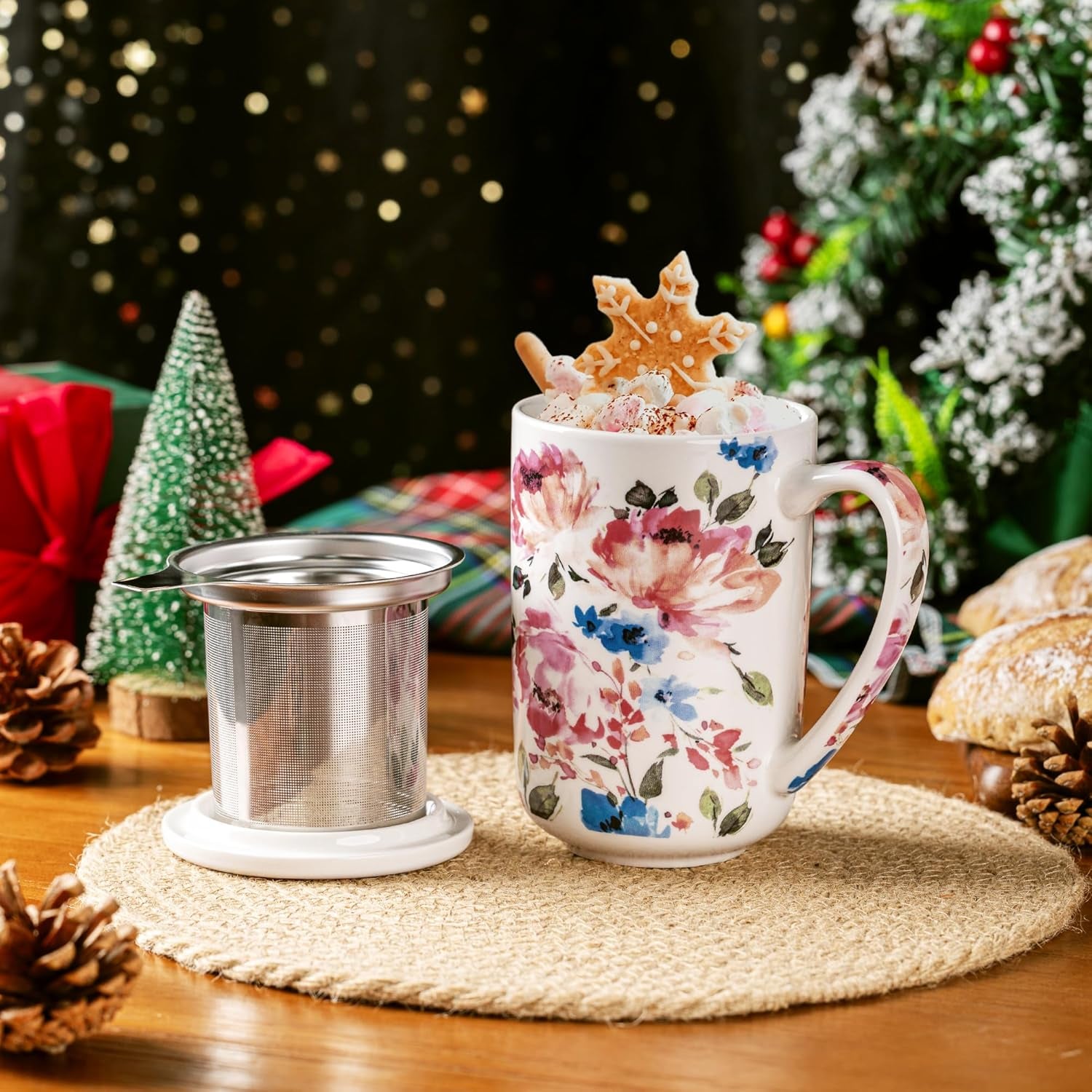 Ceramic Tea Mug with Infuser and Lid, 18 Ounce Capacity, Microwave and Dishwasher Safe, Ideal for Loose Leaf Tea Enthusiasts