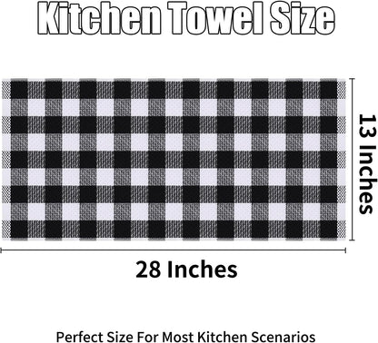 Buffalo Plaid Kitchen Towels Set, 4 Pack 100% Cotton Waffle Weave Dish Towels for Kitchen, Super Soft Absorbent Kitchen Hand Dish Cloths for Drying and Cleaning(13" X 28", Black & White)