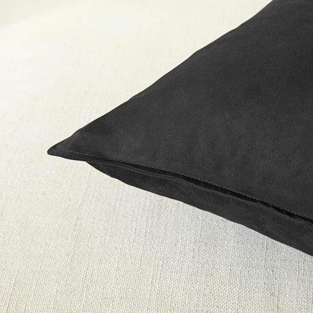 4 Packs Black Decorative Throw Pillow Covers 16X16 Inch, Super Soft Faux Suede Square Pillow Covers, Solid Cushion Cover for Couch Living Room Sofa Bedroom 40X40 Cm