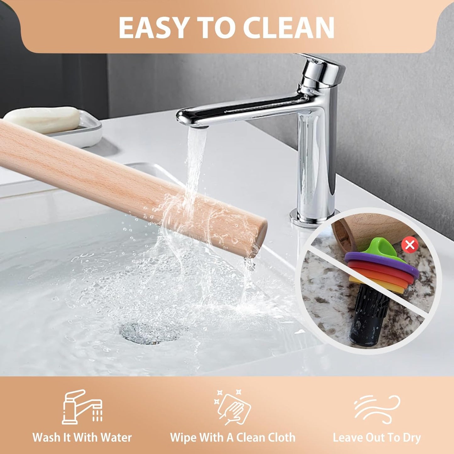 Adjustable Wood Rolling Pin with Thickness Rings for Baking -Non Stick Wooden Dough Roller Pin with Spacer Bands for Cookie,Pie Crust, Pastry Fondant and Bread by  (15.8, Grey)