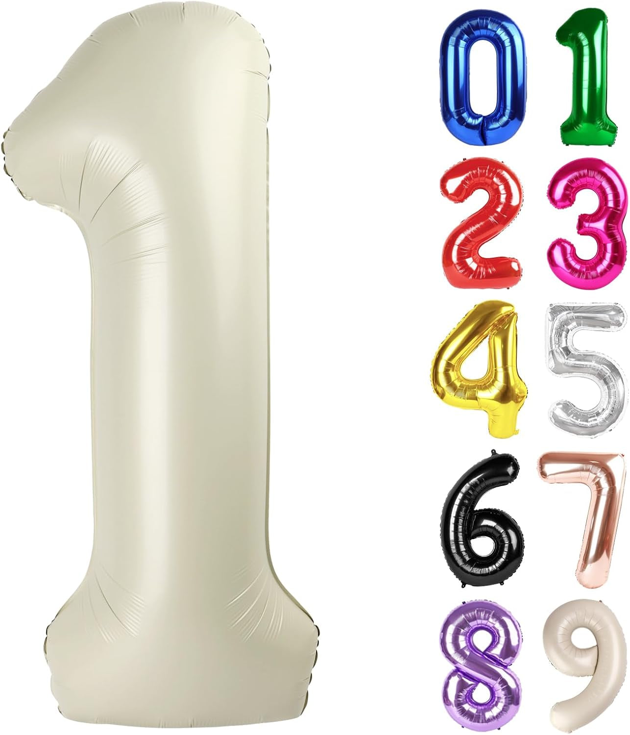 1 Balloon - Cream Birthday Number Balloons, 40 Inch Large Foil Balloons for Men Women Boys Girls Cream Themed Birthday Decorations