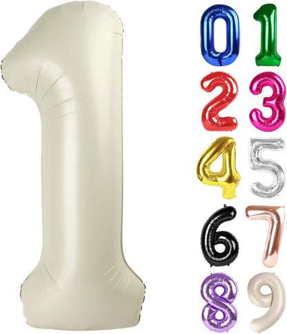 1 Balloon - Cream Birthday Number Balloons, 40 Inch Large Foil Balloons for Men Women Boys Girls Cream Themed Birthday Decorations
