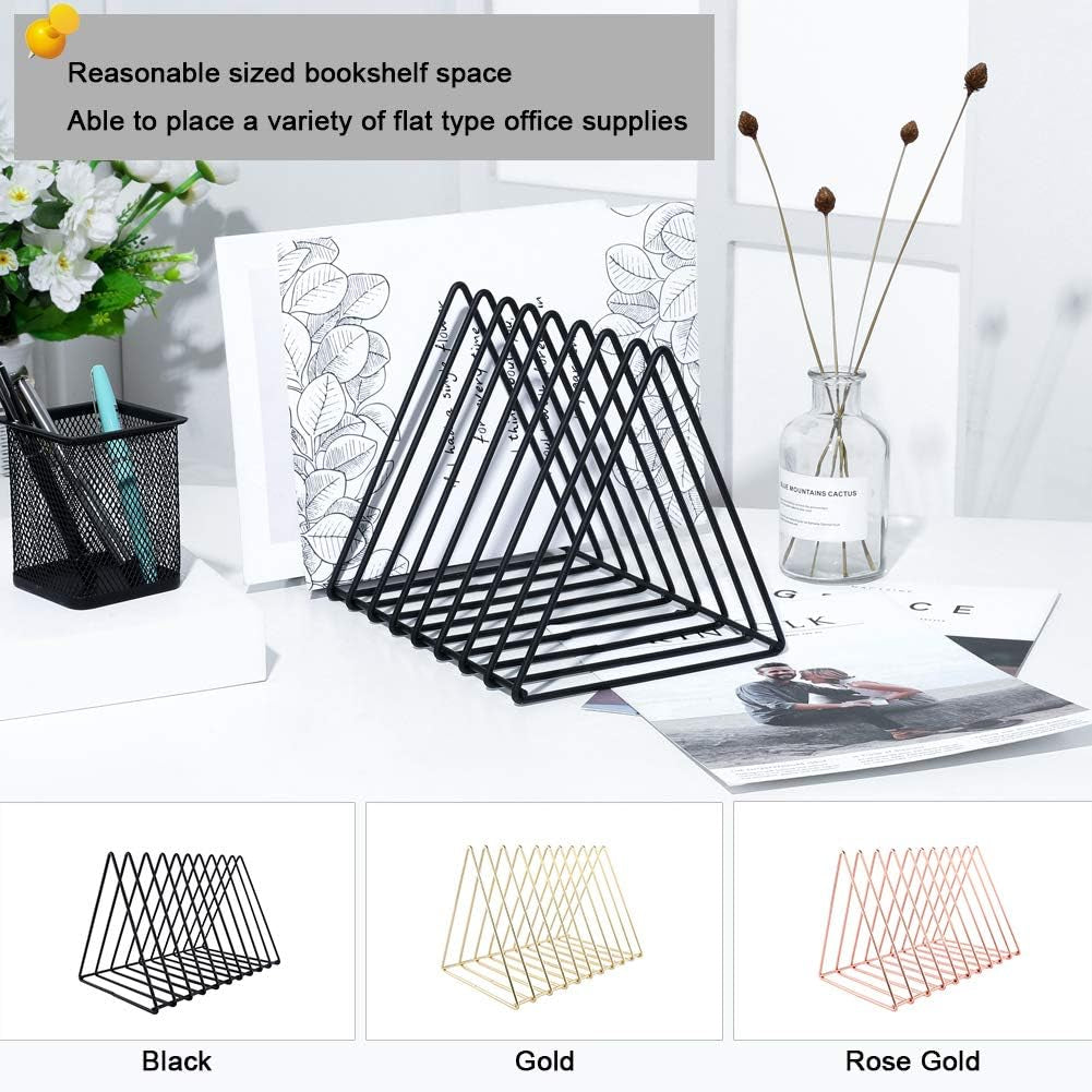 Triangle Desk Organizer - Metal Wire Magazine Holder, 10 Sections, Decorative File Folder Organizer, Vinyl Record Storage, Office File Holder - Black
