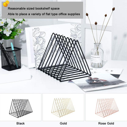 Triangle Desk Organizer - Metal Wire Magazine Holder, 10 Sections, Decorative File Folder Organizer, Vinyl Record Storage, Office File Holder - Black