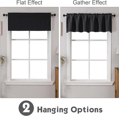 Black Valances for Window, Room Darkening Short Curtains for Kitchen Bedroom Living Room, Rod Pocket Top Small Window Treatment Valance RV Bunk Panels, 40" Wx14 L, 2 Pieces