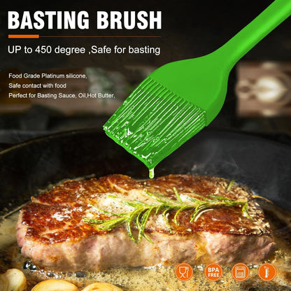 Silicone Basting Pastry Brush, Heat Resistant Pastry Brush Set, Strong Steel Core and One-Pieces Design, Perfect for BBQ Grill Baking Kitchen Cooking,Bpa Free and Dishwasher Safe,2Pcs (Green)