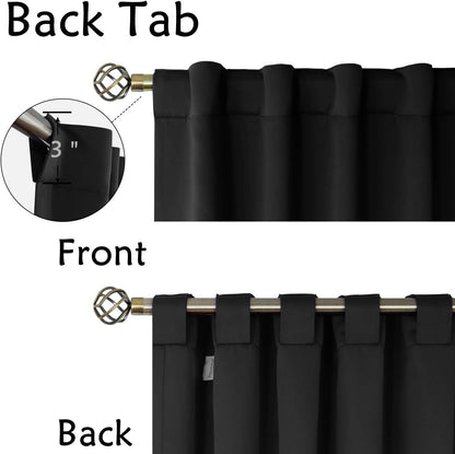 Black Small Kitchen Window Curtains over Sink - 36 Inch Length Rod Pocket and Back Tab Thermal Insulated Short Curtains for Cafe/Rv Camper/Bathroom, 2 Panels, Each 34 X 36 Inch