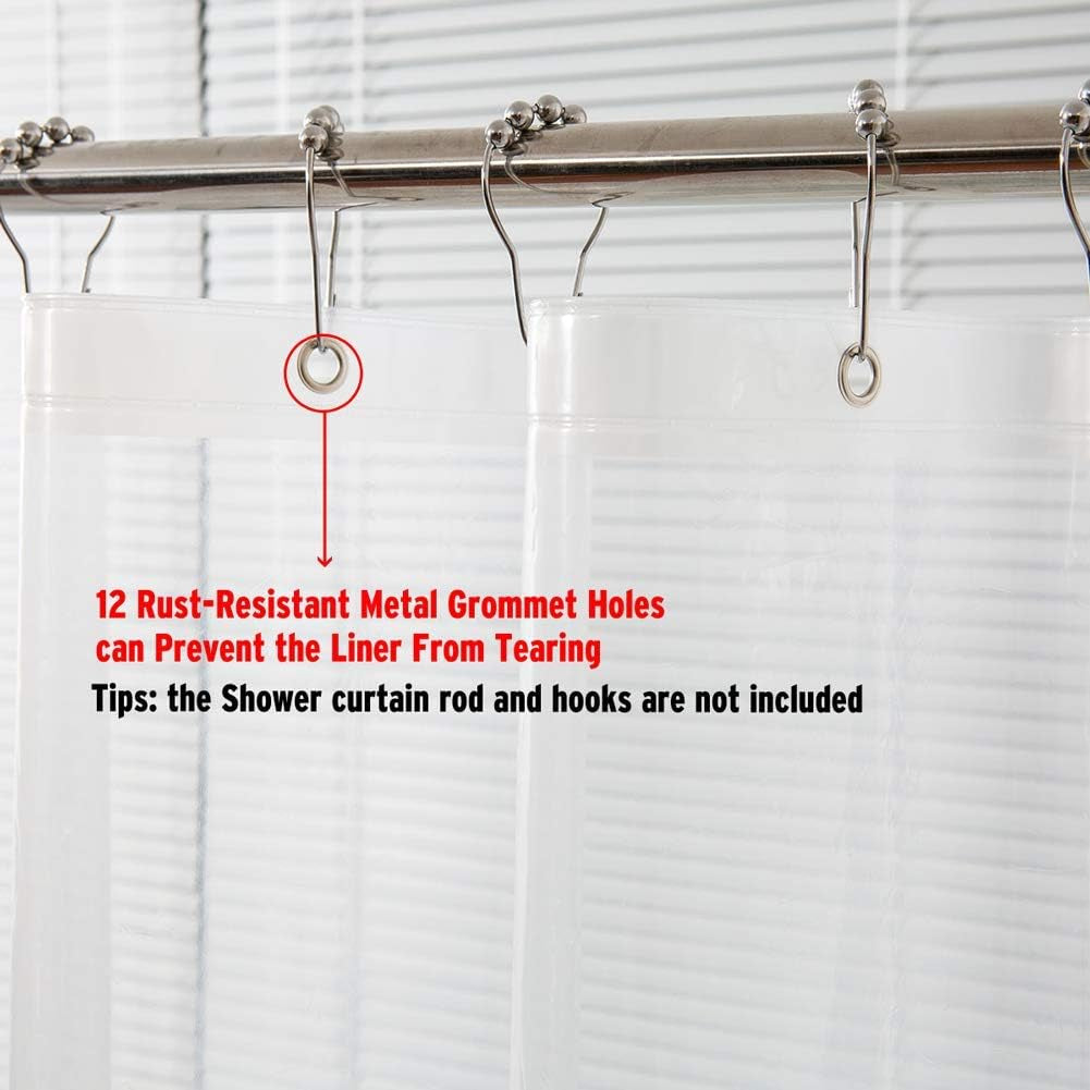 Shower Curtain Hooks Rings and 72 X 72 Inches EVA 8G Plastic Shower Curtain