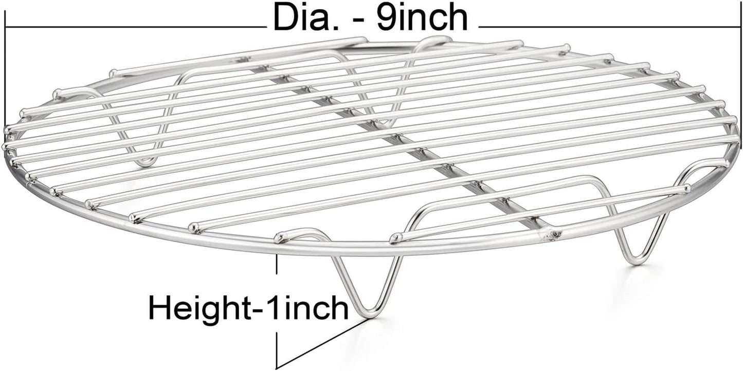 9 Inch Cooking Rack Round, Stainless Steel round Rack for Cooking Cooling Steaming Baking, Fit Air Fryer Pot Pressure Cooker, 2 Pack -Oven & Dishwasher Safe