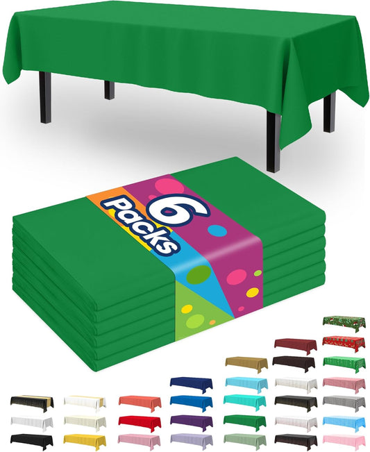 Plastic Table Cloth Disposable 6 Pack, 54 X 108 Inch Table Cloths, St Patricks Day, Christmas Decorations, Tablecloths, Rectangle, Forest, Plastic Cover, Waterproof, Green