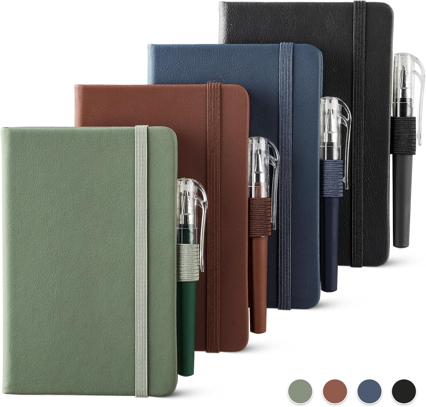 4 Pack Small Notebook Pocket Notebook, A6 Mini Leather Hardcover Journal, 3.7" X 5.7", 416 Pages Note Pads, Black, Green, Brown, Blue