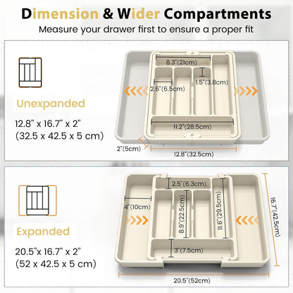 Premium Expandable Silverware Organizer for Kitchen Drawers - BPA-Free Thick Plastic with Wider Compartments and Non-Skid Feet for Cutlery, Flatware, and Utensils