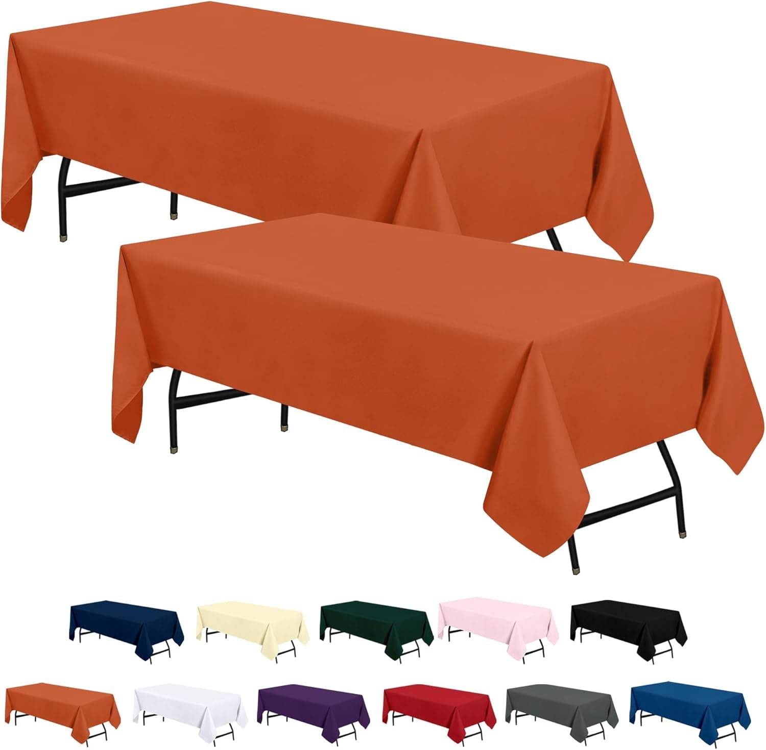 2 Pack 6 Foot Rectangle Table Cloth [60X102 Inches, Orange] Stain and Wrinkle Resistant Tablecloth Washable Polyester Cover for Dining, Buffet Parties, Picnic and Weddings